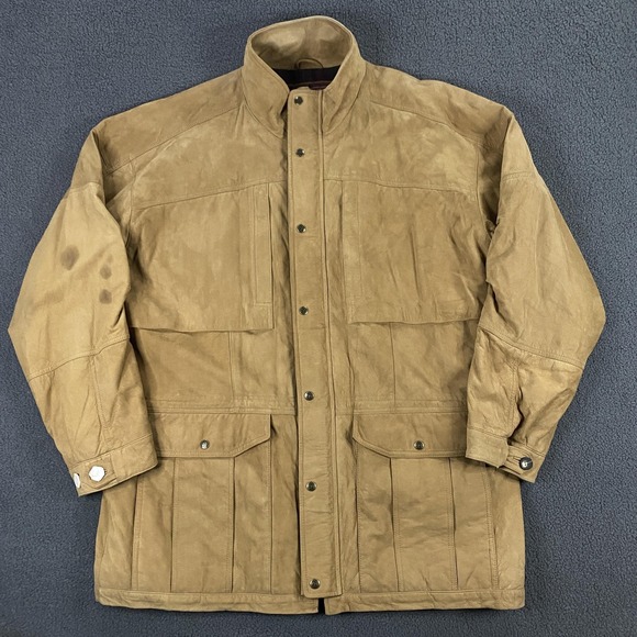 Territory Ahead Jacket Mens 2XL Leather Plaid Flannel Lined Field Coat Safari